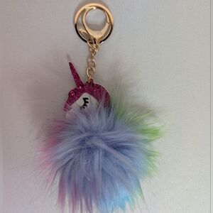 Unicorn Keychain Purse Charm with Fuzzy Pompom Glitter NWOT